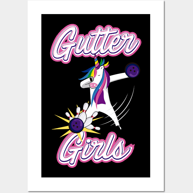 Gutter Girls Bowling Funny Unicorn Women Best Gift Idea Wall Art by dconciente